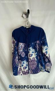 Chico's Women's Navy Patterned Full Zip Lightweight Windbreaker - Sz 12