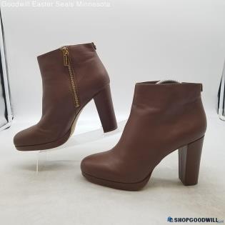 Michael Kors Women's Sammy Brown Leather Heeled Booties Sz 8.5