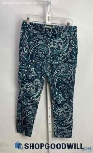 Michael Kors Women's Blue Paisley Patterned Pull on Ankle Pant - Sz 6