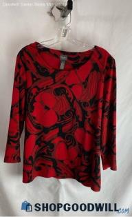 Chico's Women's Red/Black Patterned Lightweight 3/4 Sleeve Shirt - Sz 12