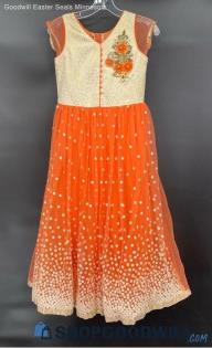 Women's East Indian Style Golden Tone & Peachy/Orange Long dress