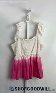 Lane Bryant Women's White/Pink Ombre Ruffle Straps Tank Top - Sz 18