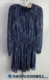 Michael Kors Women's Navy Pattern Chiffon Blouse - Sz L