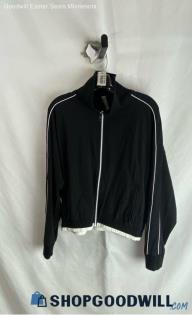 Athleta Women's Black/White Side Ribbed Striped Full Zip Sweatshirt - Sz M