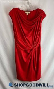 Michael Kors Women's Red Side Scrunched Twist Knot Cap Sleeve Dress - Sz M