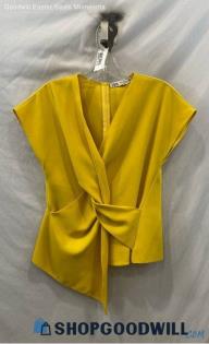 Zara Women's Yellow Front Twist V Neck Cap Sleeve Top - Sz S