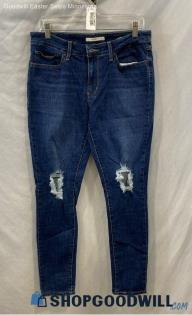 Levi's Women's Dark Wash Blue Distressed Skinny Jeans - Sz 30