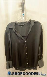 Zara Women's Black Lightweight Satin Button Up Shirt - Sz M