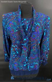 V.L.P. Petites Women's Top & Skirt Set in Blue Paisley Print - Sz 8