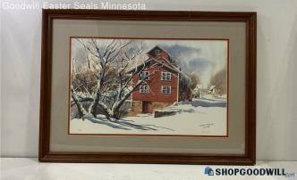 Dave Riebe Signed "The Old Mill" Matted & Framed Watercolor Print 653/1200