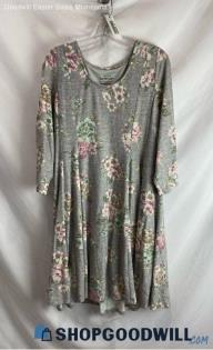 Torrid Women's Light Gray Floral Patterned Pleaded A-Line Dress - Sz 2X