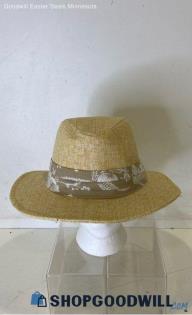 Men's Tan Seagrass Safari Hat With Tropical Band - Sz L No Brand