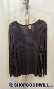 Chico's Women's Black/Multicolored Striped Scoop Neck Long Sleeve - Sz XL