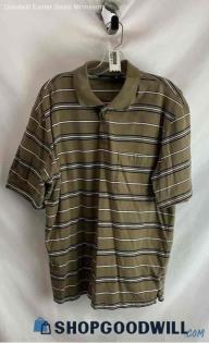 Puritan VTG Men's Green Stripe Polo Shirt - Sz L