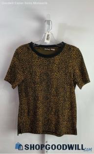 Chico's Women's Brown/Black Cheetah Pattern Stretchy Knit T-Shirt - Sz S