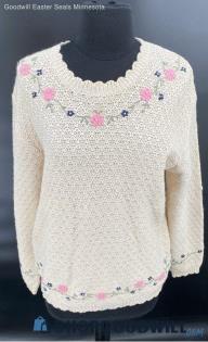 Northern Reflections women's Ivory & Floral Pull-Over sweater - Sz M