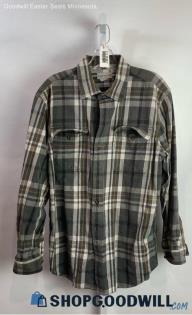 Carhartt Men's Gray/Orange Plaid Long Sleeve Button Down Flannel - Sz L