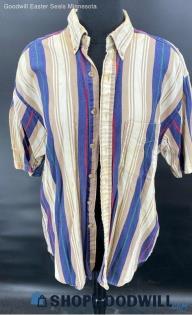 Salmon River Traders Men's SS Tan/Blue/Green Stripe shirt