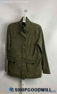 Lucky Brand Women's Olive Green Lightweight Zip Button Pocketed Shacket - Sz M