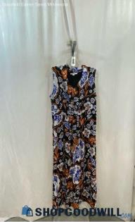 Chico's Women's Blue/Orange Floral Pattern V Neck Casual Dress - Sz 12