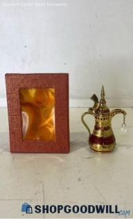 Souvenir Enameled Jeweled Trinket Or Pill Box Arabian Coffee Pot With Case