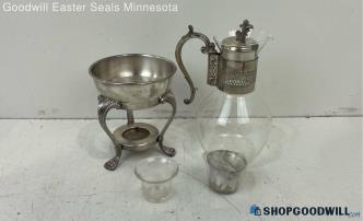 Fb Rogers Silver Plated & Glass Coffee Tea Carafe Pot W/ Warmer Vintage