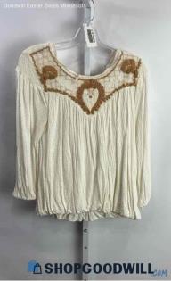 Free People Women's Ivory/Beige Embroidered Lightweight Blouse - Sz XS