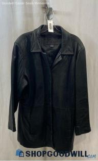 Unknown Brand Men's Black Button Up Genuine Leather Long Coat - Sz 1X