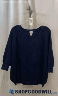 Chico's Women's Navy Blue Scoop Neck knit 3/4 Sleeve Sweater - Sz L