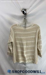 Chico's Women's White/Tan Stripe Cotton Sweater - Sz M