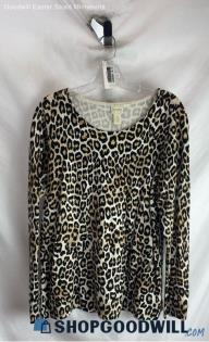 Chico's Women's Brown/Tan Leopard Print Pullover Sweatshirt - Sz L