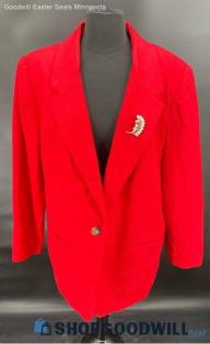 Sag Harbor Woman's Red Wool Blazer w/Costume Pin - Sz 18w