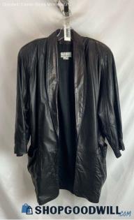 Tibor Men's VTG Black Genuine Leather Shoulder Pad Open Long Coat - Sz M