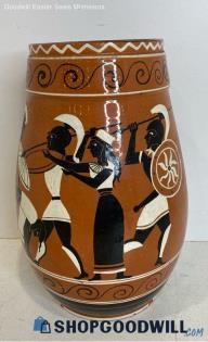 Brown/Black/White Ceramic Greek Warrior Designed Vase