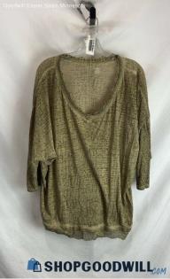 Lane Bryant Women's Olive Green Sheer Scallop Trim V Neck T-Shirt - Sz 18