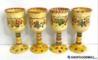 Set Of 4 Italy Ceramic Like Hand Painted Grape Vine Goblets