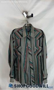 Wrangler Men's Gray/Blue Pinstripes Button Up Shirt SZ 16-34