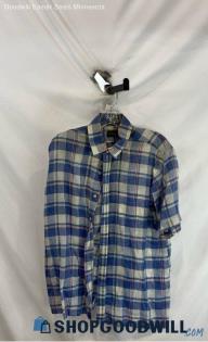 Reed St. James Men's Blue/Gray Plaid Button Up Shirt - Sz L