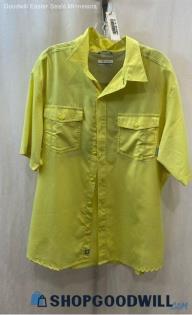 Columbia Men's Yellow Polyester Button Up Short Sleeve Shirt - Sz L