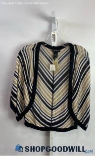 NWT Lane Bryant Women's Beige/Black Striped Open Sleeveless Cardigan Sz 22/24