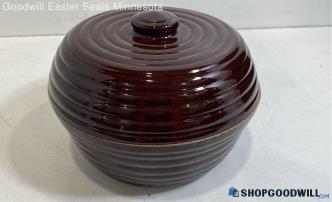 Ribbed Brown Stoneware Vintage Casserole Dish With Lid