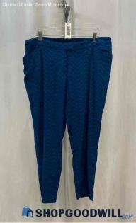 Lane Bryant Women's Teal Blue Patterned Textured Ankle Pants - Sz 18