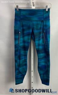 Athleta Women's Blue Tie Dye Striped Reflective Trim Active Leggings - Sz PS