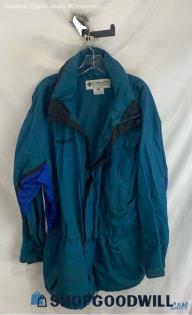 Columbia Men's VTG Teal Waist Drawstring Collapsible Hood Zip Up Jacket - Sz L