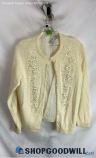 Vi Vien Forest Women's VTG Ivory Button Up Floral Embroidered Cardigan - Sz M