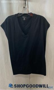 Athleta Women's Black Jersey Knit Relaxed Fit V Neck Cap Sleeve T-Shirt - Sz M