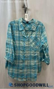 Torrid Women's Light Blue/Gray Plaid Lightweight Button Down - Sz 2