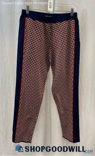 Zara Women's Navy/Orange Geo Patterned Pull-On Slim Straight Pants - Sz M