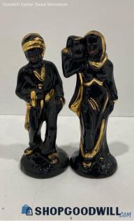 2pc Mid Century Arabian Ceramic Man Woman Figures