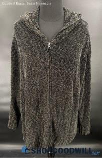 White Stag Women's Plus Women's Black/Brown Zip front w/hood sweater